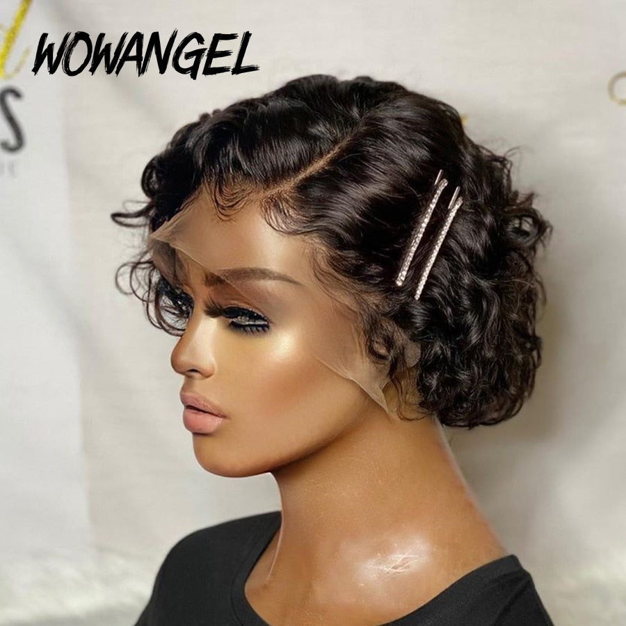 13x4 Lace Front Wigs Short Curly Pixie Cut Wig Human Hair Pre Plucked Bleached Knots Wigs Bob