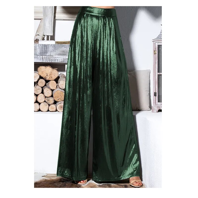 Metallic Long Pants Pleated