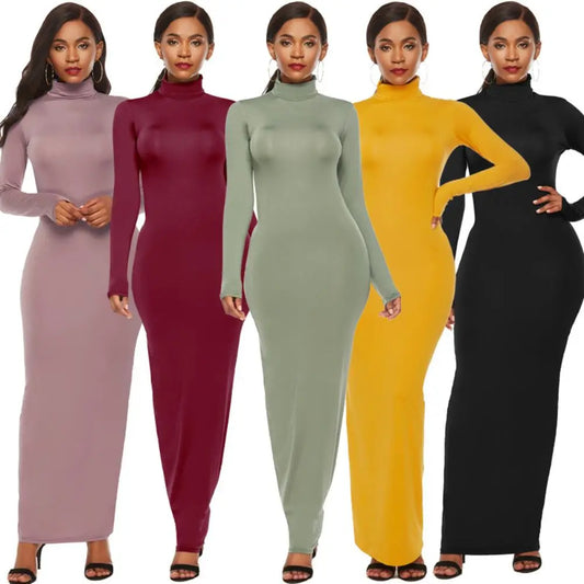 Long Sleeve Turtleneck Bodycon Maxi Dress