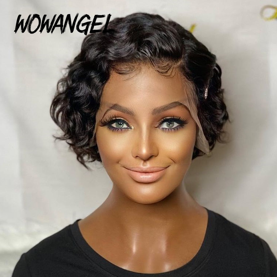 13x4 Lace Front Wigs Short Curly Pixie Cut Wig Human Hair Pre Plucked Bleached Knots Wigs Bob