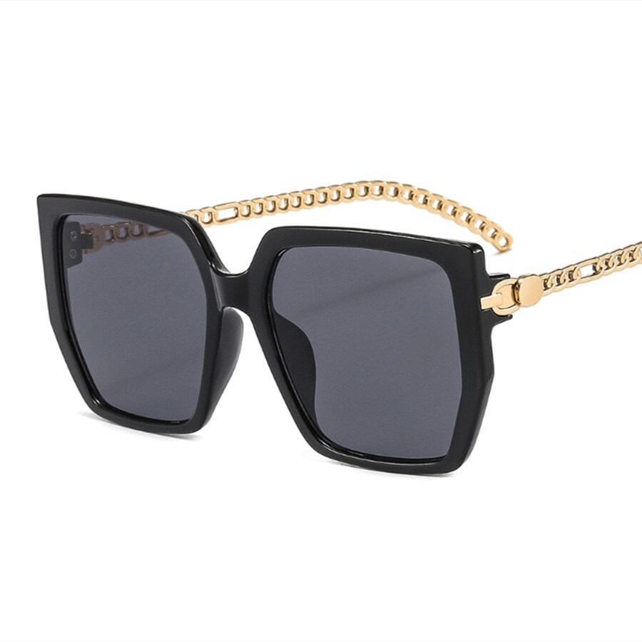 Colorblock Square Sunglasses Chain Frame Women