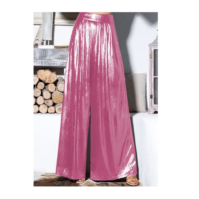 Metallic Long Pants Pleated