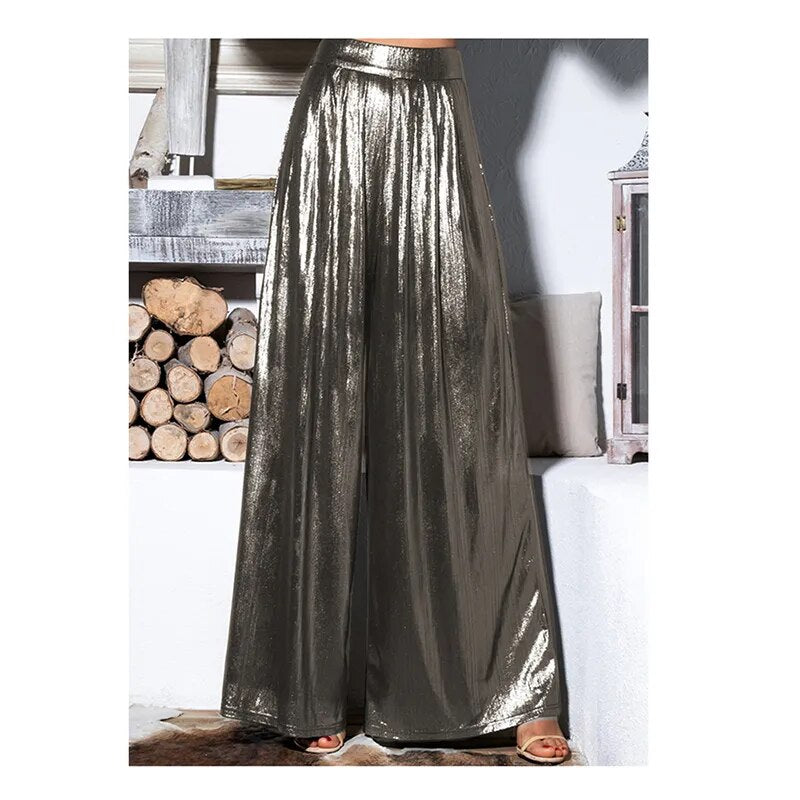 Metallic Long Pants Pleated