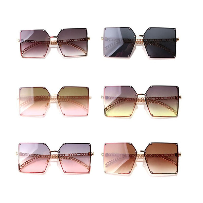 Oversize Gradient Vintage Alloy Chain Frame Rivet Square Shades