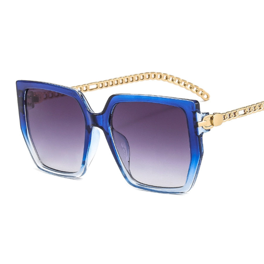 Colorblock Square Sunglasses Chain Frame Women