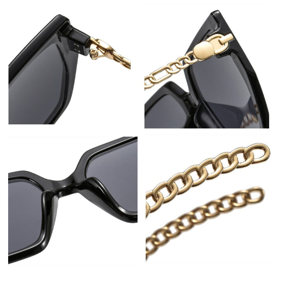 Colorblock Square Sunglasses Chain Frame Women