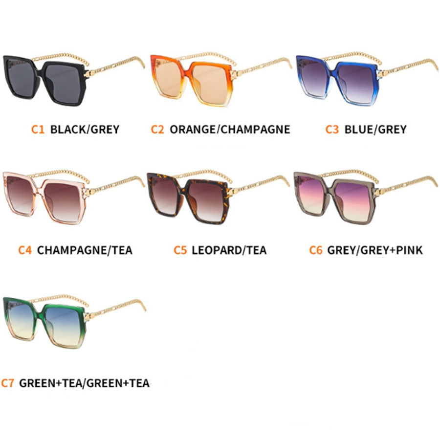 Colorblock Square Sunglasses Chain Frame Women