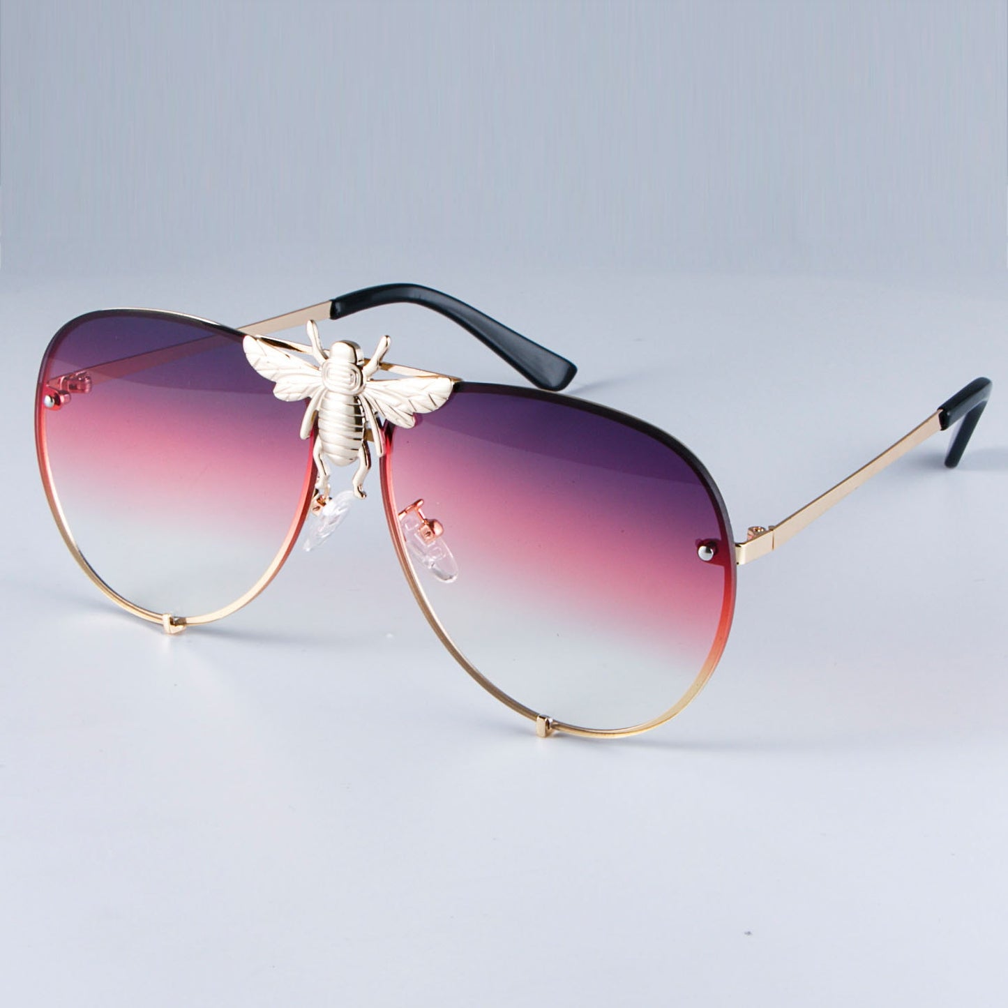 Luxury Metal Big Bee Pilot Sunglasses Gradient Lenses