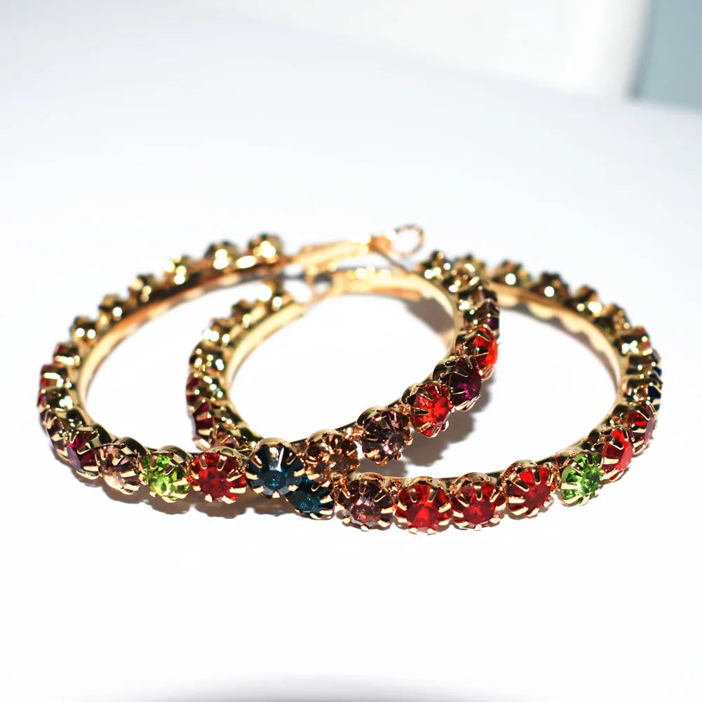 Multi-colors Rhinestone  Hoop Bohemian  Earrings