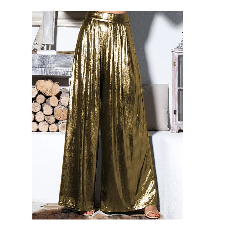 Metallic Long Pants Pleated