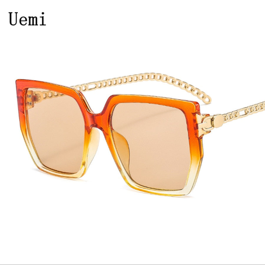 Colorblock Square Sunglasses Chain Frame Women