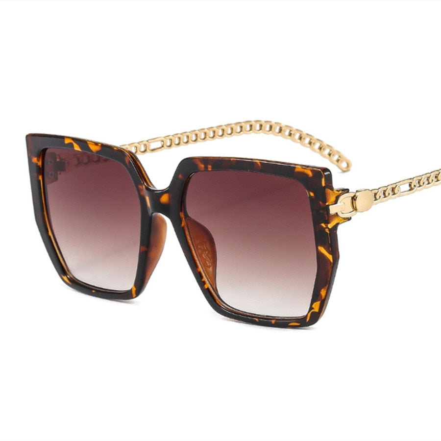 Colorblock Square Sunglasses Chain Frame Women