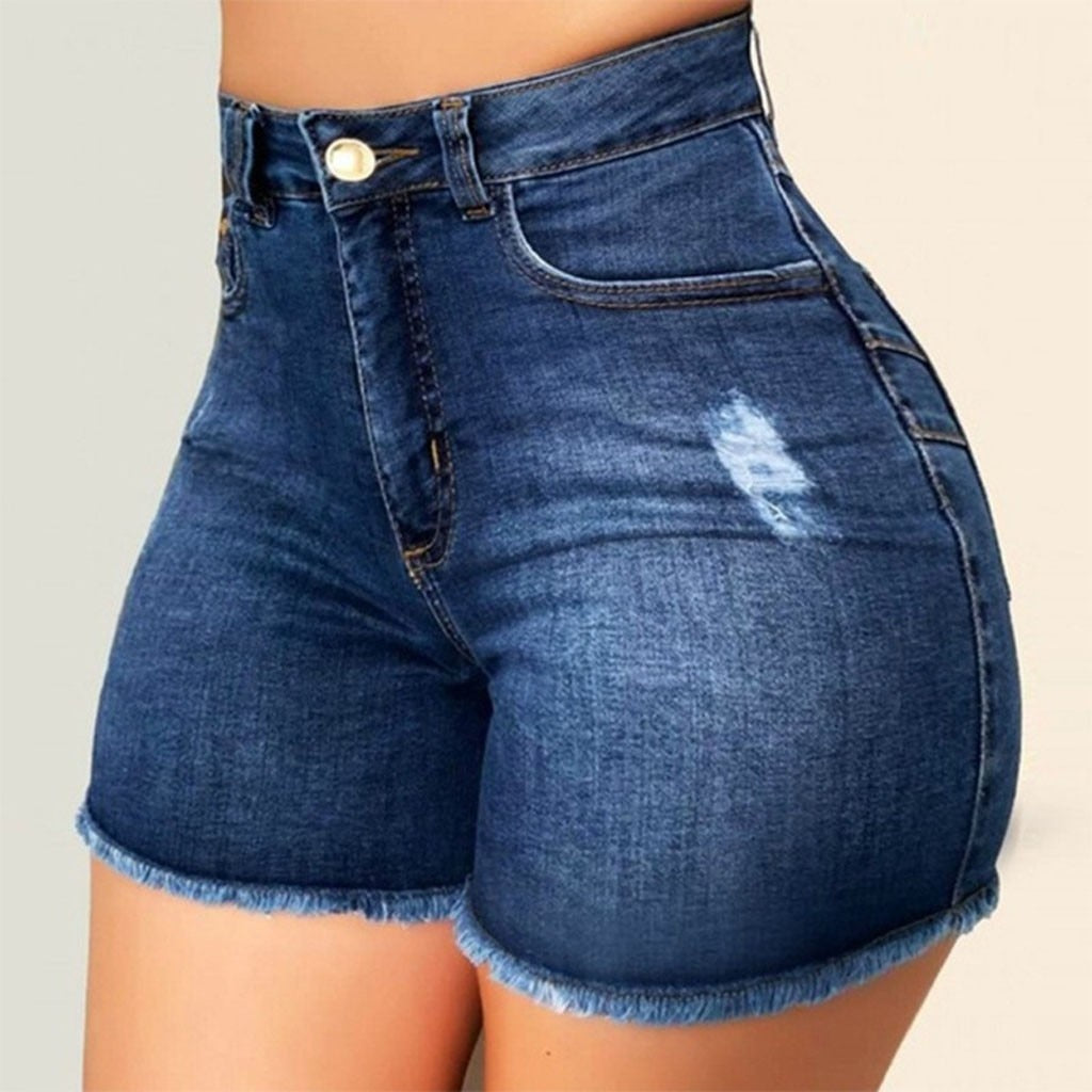 Women Broken Denim Shorts Ripped Jeans High Waisted
