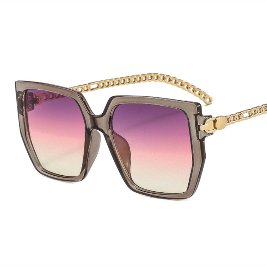 Colorblock Square Sunglasses Chain Frame Women