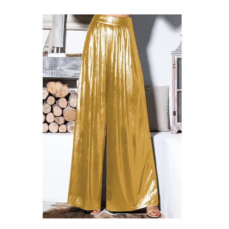 Metallic Long Pants Pleated