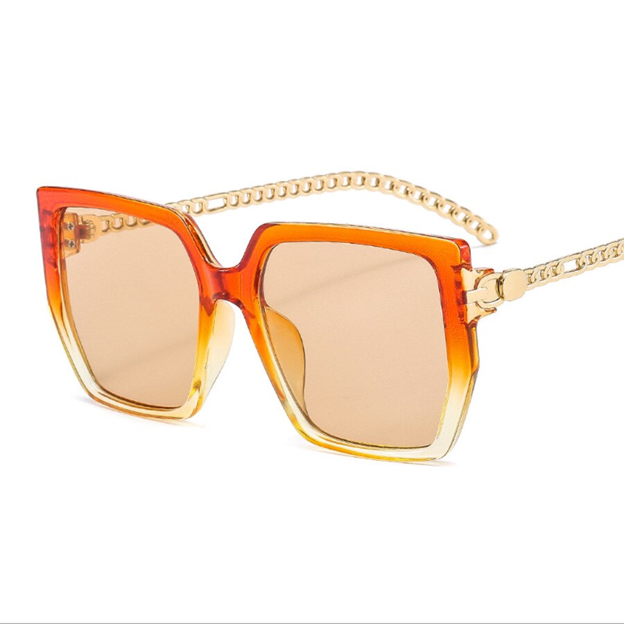 Colorblock Square Sunglasses Chain Frame Women