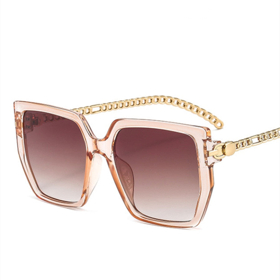 Colorblock Square Sunglasses Chain Frame Women