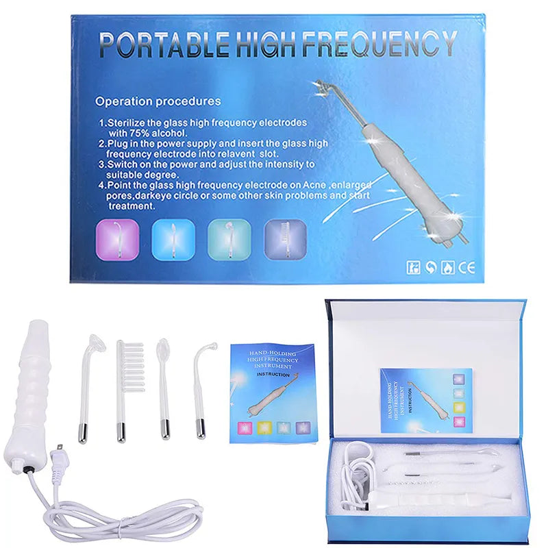 4 In 1 High Frequency Tesla (Violet Rays) Electrode Wand Electrotherapy Glass Tube