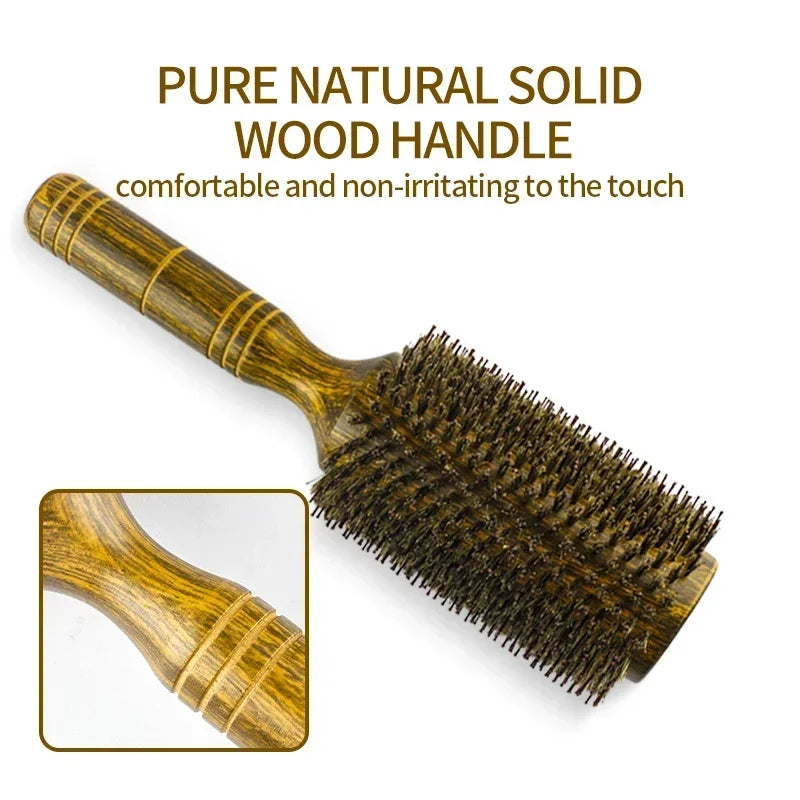 Round Wood Handle Boar-Nylon Brush