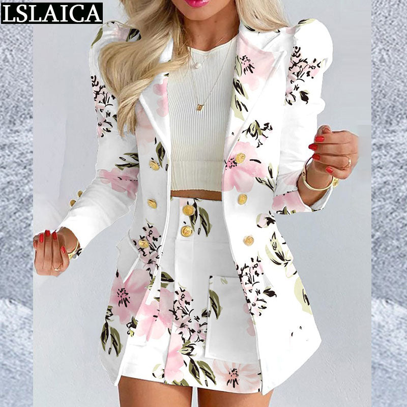 Office Wear 2pc Set  Blazer Top High Waist Mini Skirts