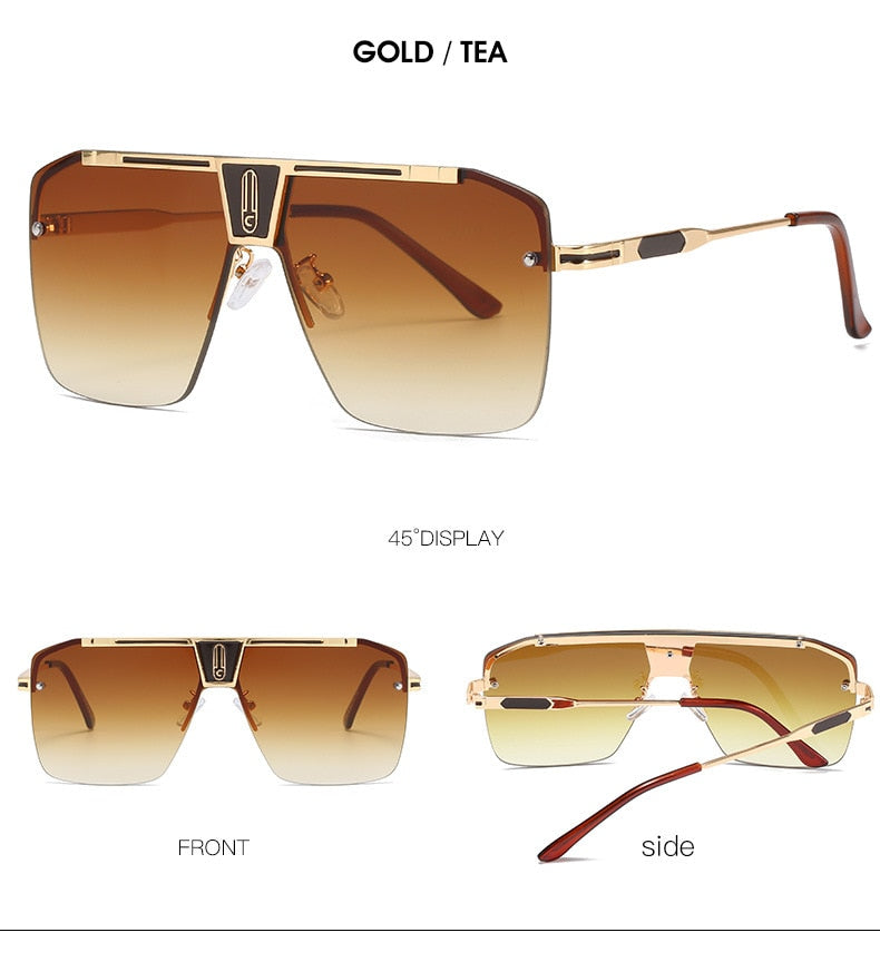 Gradient Square Sunglasses Men Women Trendy Vintage Brand Design Oversized Rimless Sun Glasses