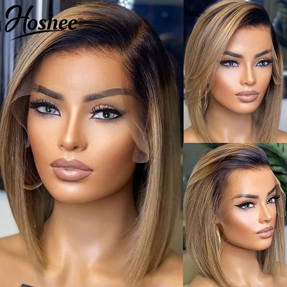 13X4 Ombre Honey Blonde Brown Bob Wig Lace Front