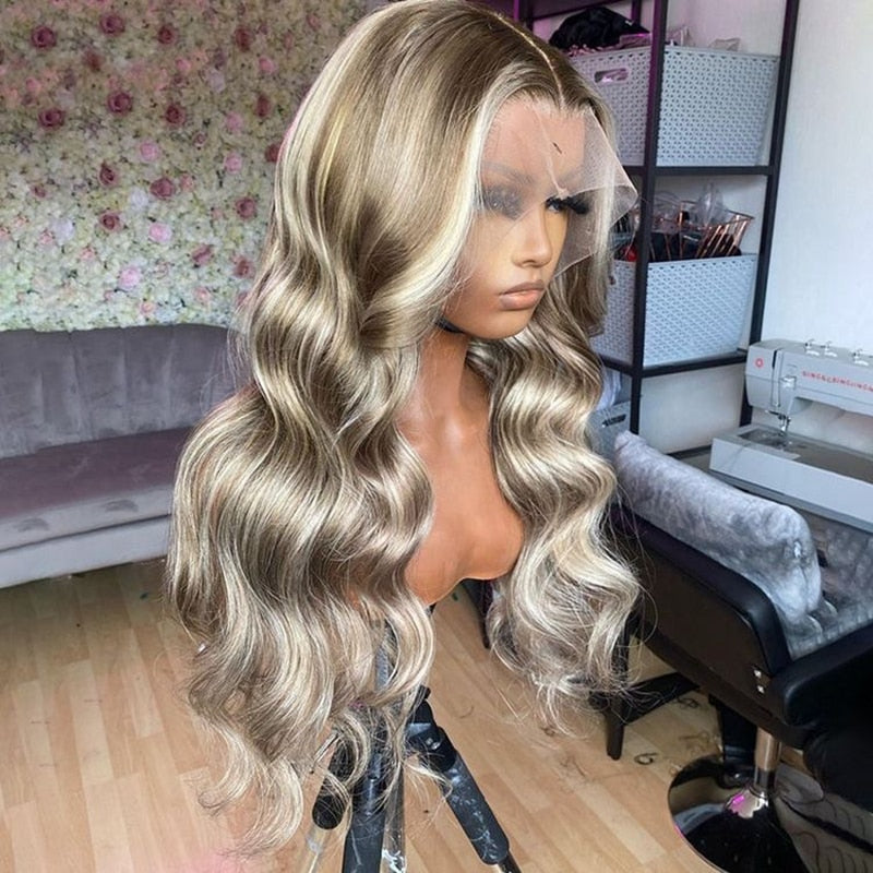 Highlights Blonde Gray Colored 13x4 Transparent Lace Frontal Wig PrePlucked