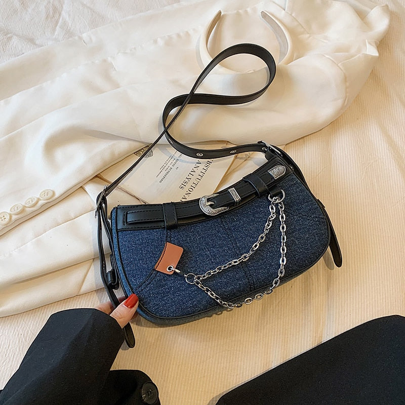 Denim Women Underarm Shoulder Side Bag