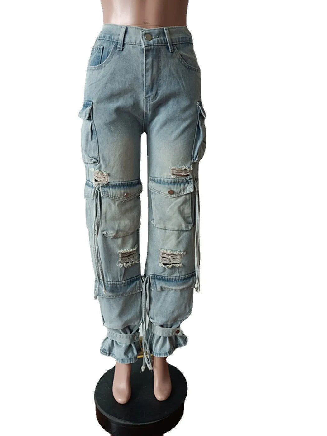 Denim Pocket Pants Wide Leg Cargo Pants