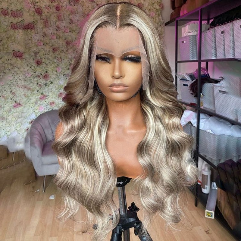 Highlights Blonde Gray Colored 13x4 Transparent Lace Frontal Wig PrePlucked