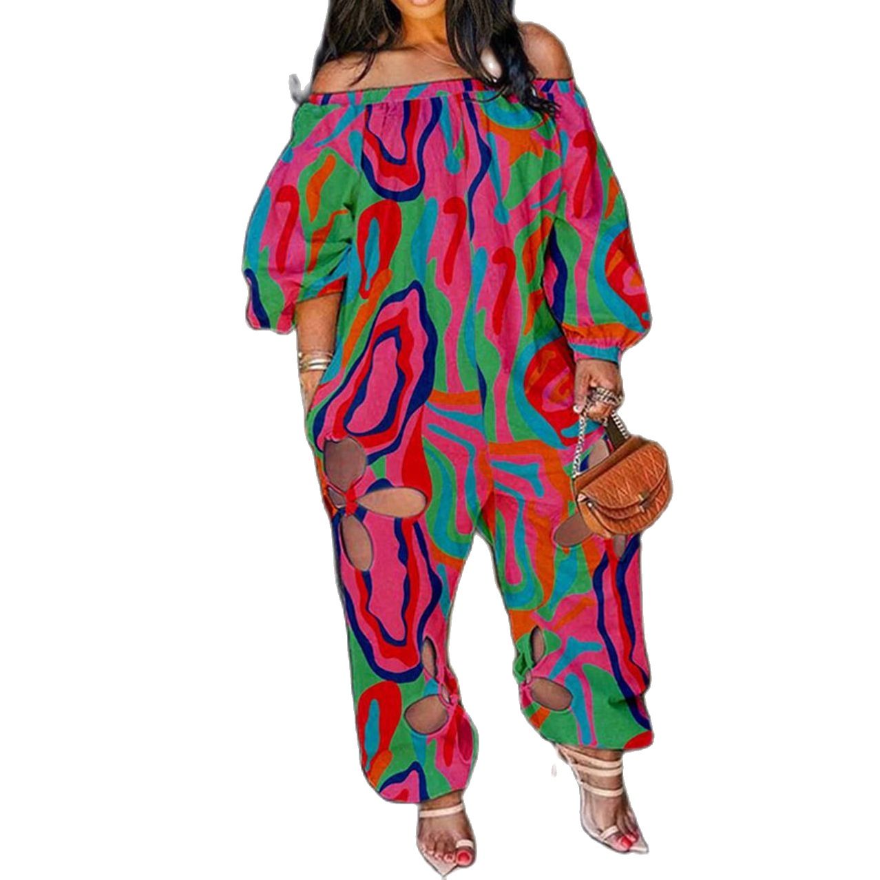 Plus Size Women Jumpsuits Hollow Out One Piece Outfit