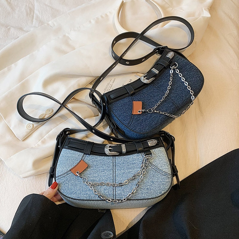 Denim Women Underarm Shoulder Side Bag