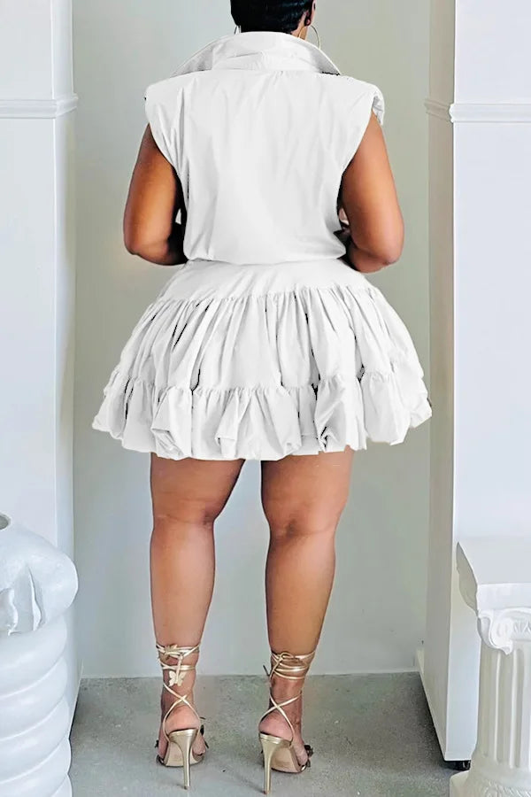 Short Sleeve Shirt and Pleated Ruched Skorts  Set