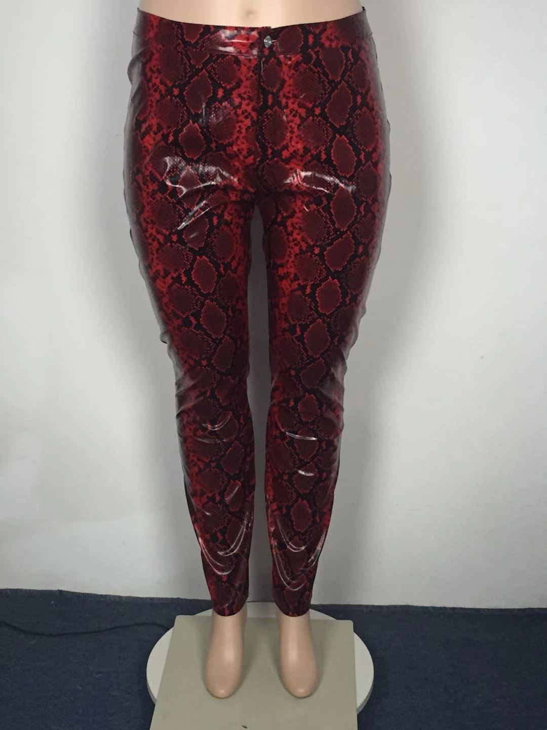 Plus Size Women Pants PU Leather Snakeskin