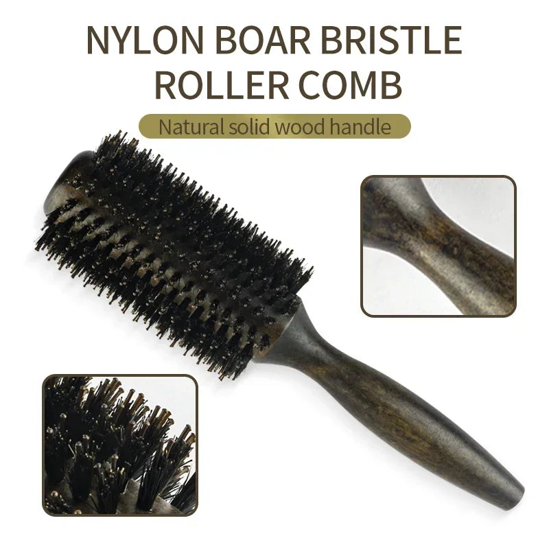 Round Wood Handle Boar-Nylon Brush