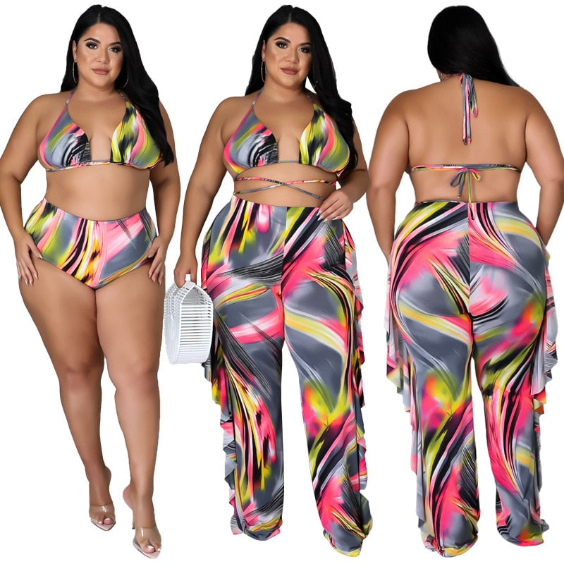 Plus Size Sets For Women Striped Bra Tops And Pants