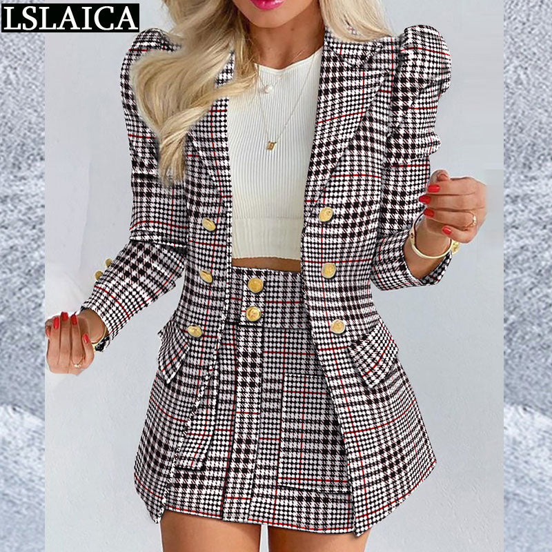 Office Wear 2pc Set  Blazer Top High Waist Mini Skirts