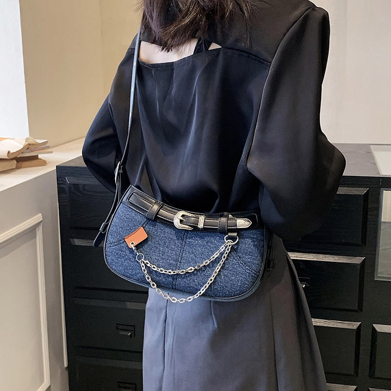 Denim Women Underarm Shoulder Side Bag