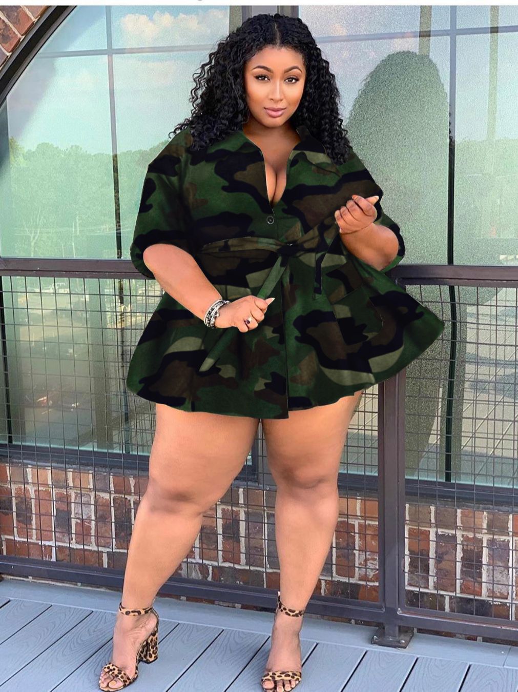 Plus Size Women Tops Camo Print Shirt