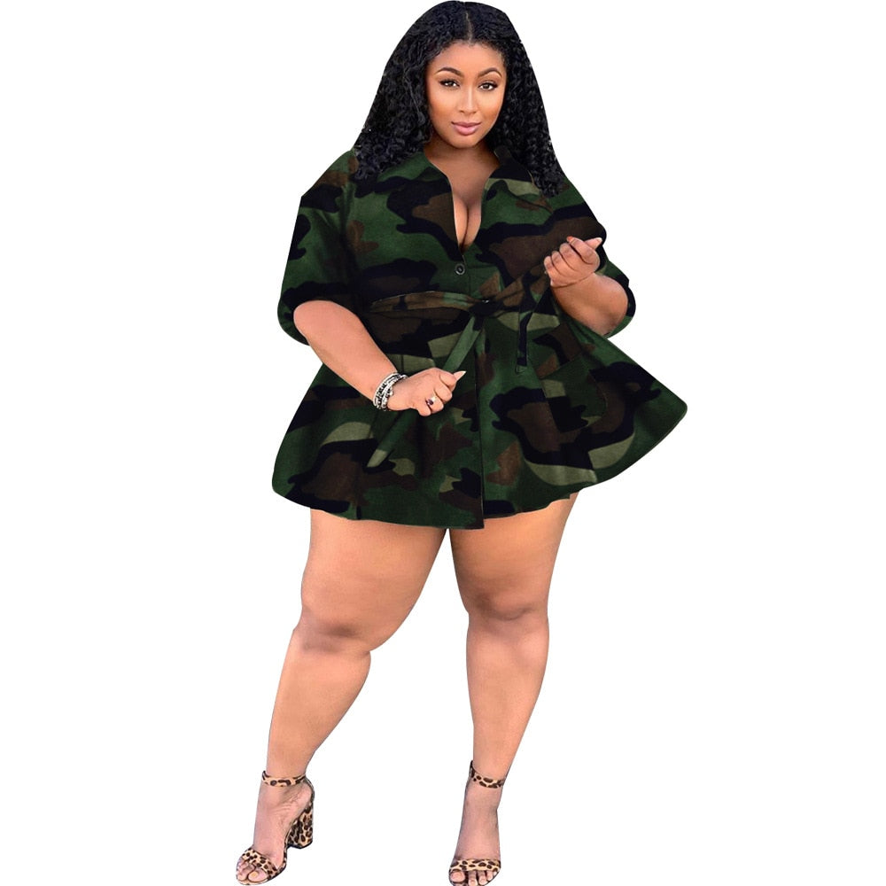 Plus Size Women Tops Camo Print Shirt