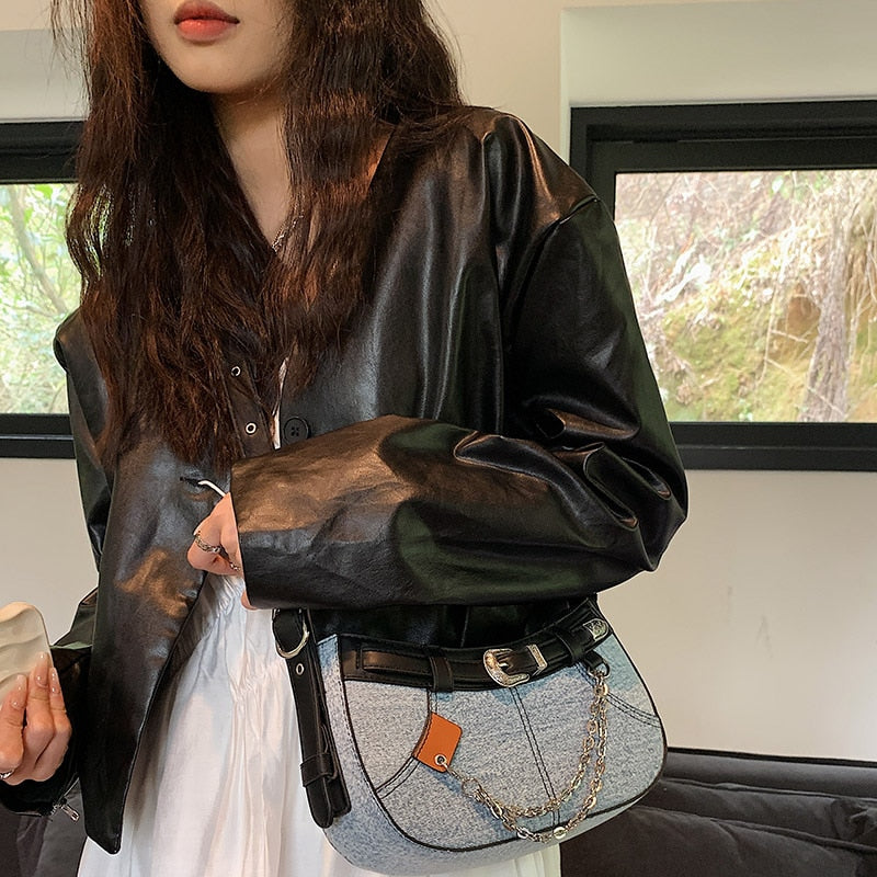 Denim Women Underarm Shoulder Side Bag