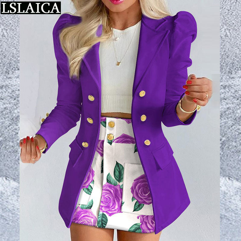 Office Wear 2pc Set  Blazer Top High Waist Mini Skirts