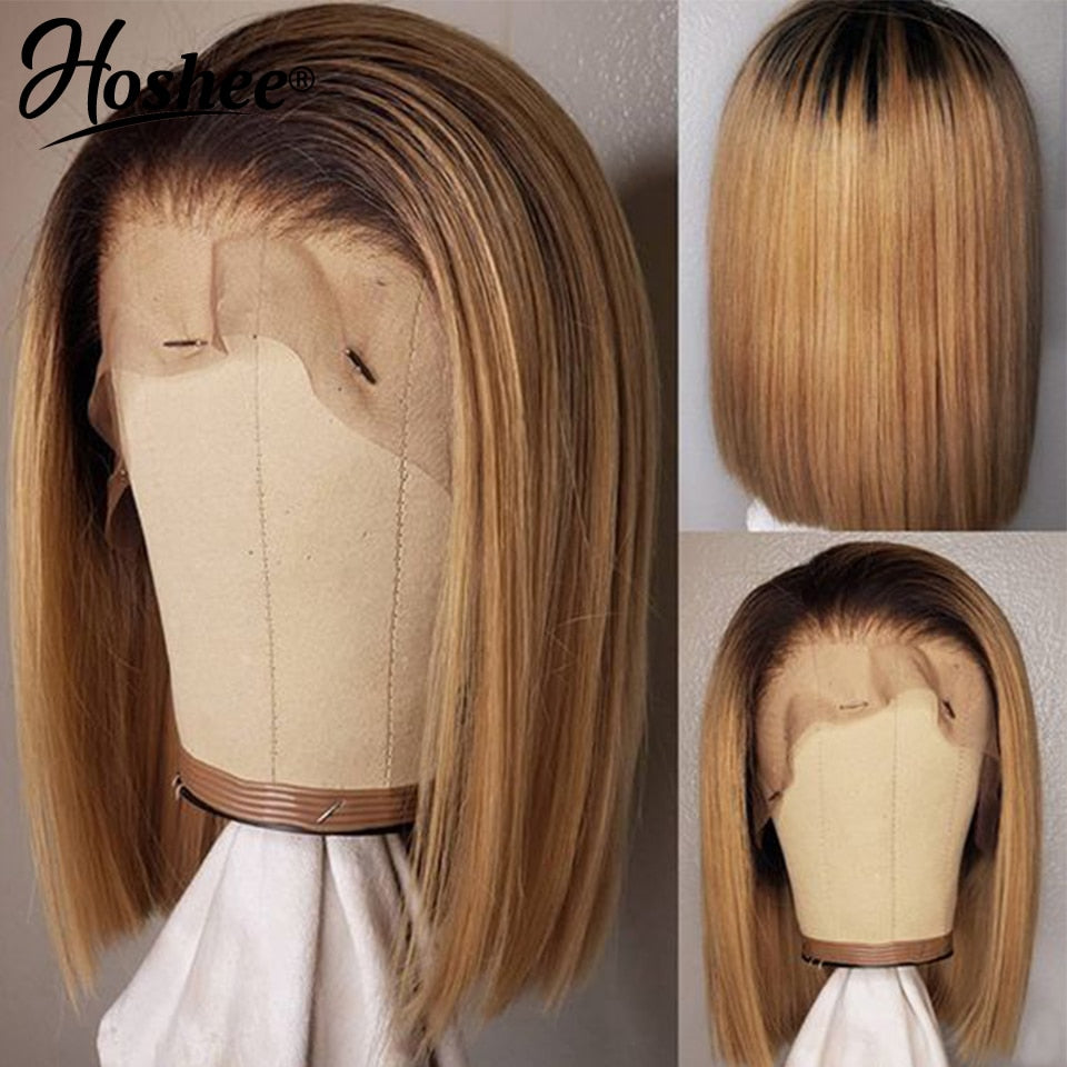 13X4 Ombre Honey Blonde Brown Bob Wig Lace Front