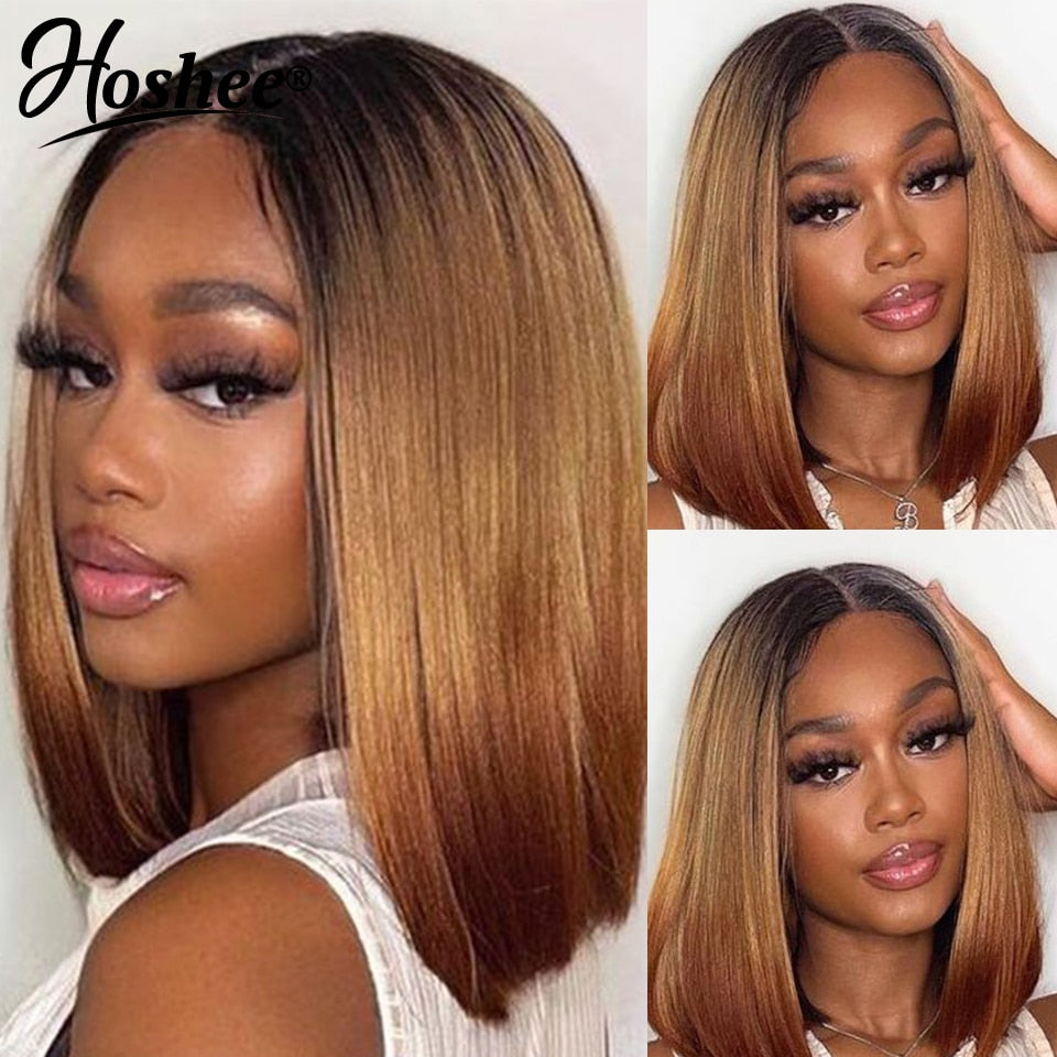 13X4 Ombre Honey Blonde Brown Bob Wig Lace Front