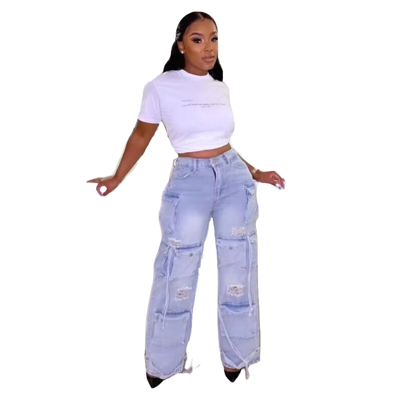 Denim Pocket Pants Wide Leg Cargo Pants