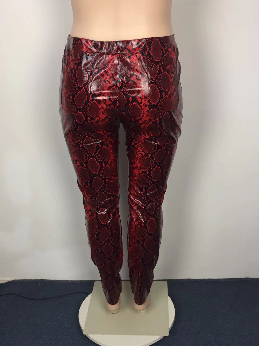 Plus Size Women Pants PU Leather Snakeskin