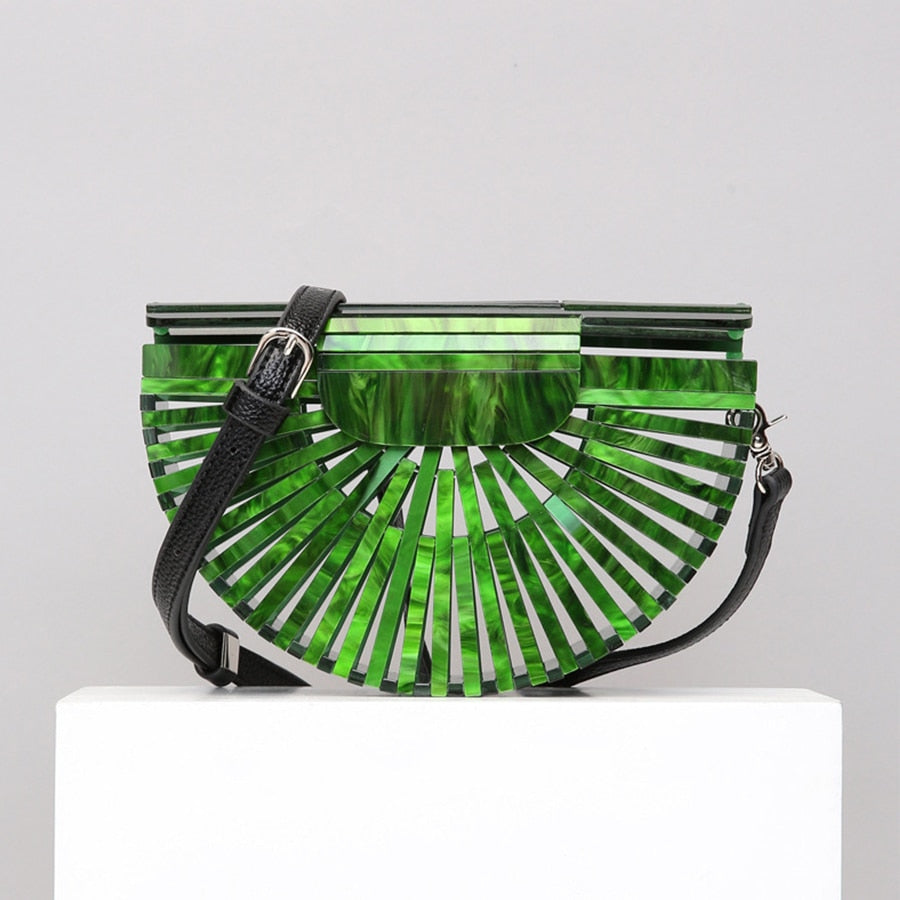 Half Round Acrylic Bamboo Hollow Out Shoulder Crossbody Bags