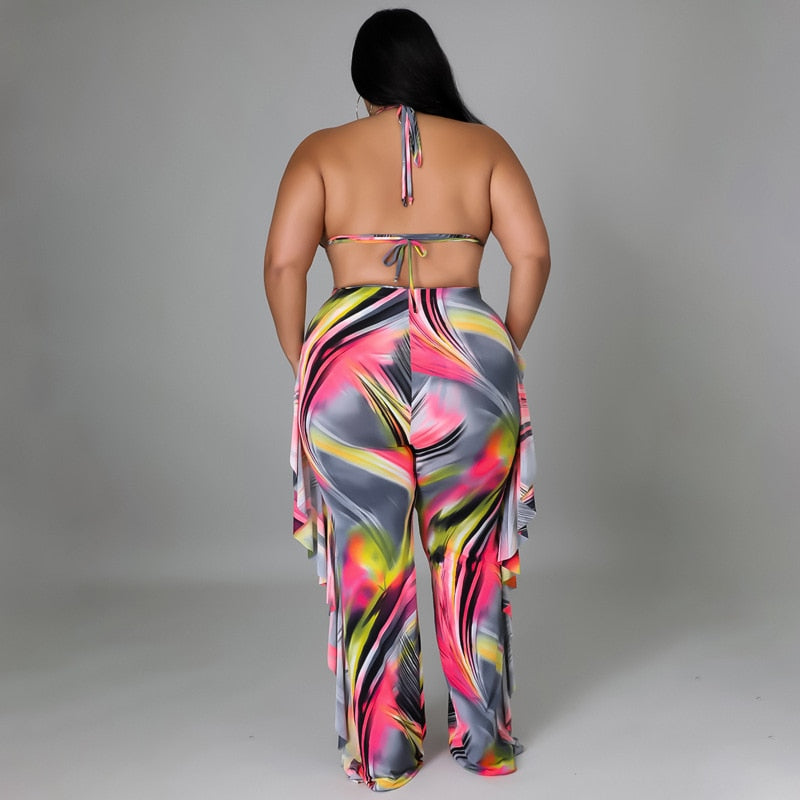 Plus Size Sets For Women Striped Bra Tops And Pants