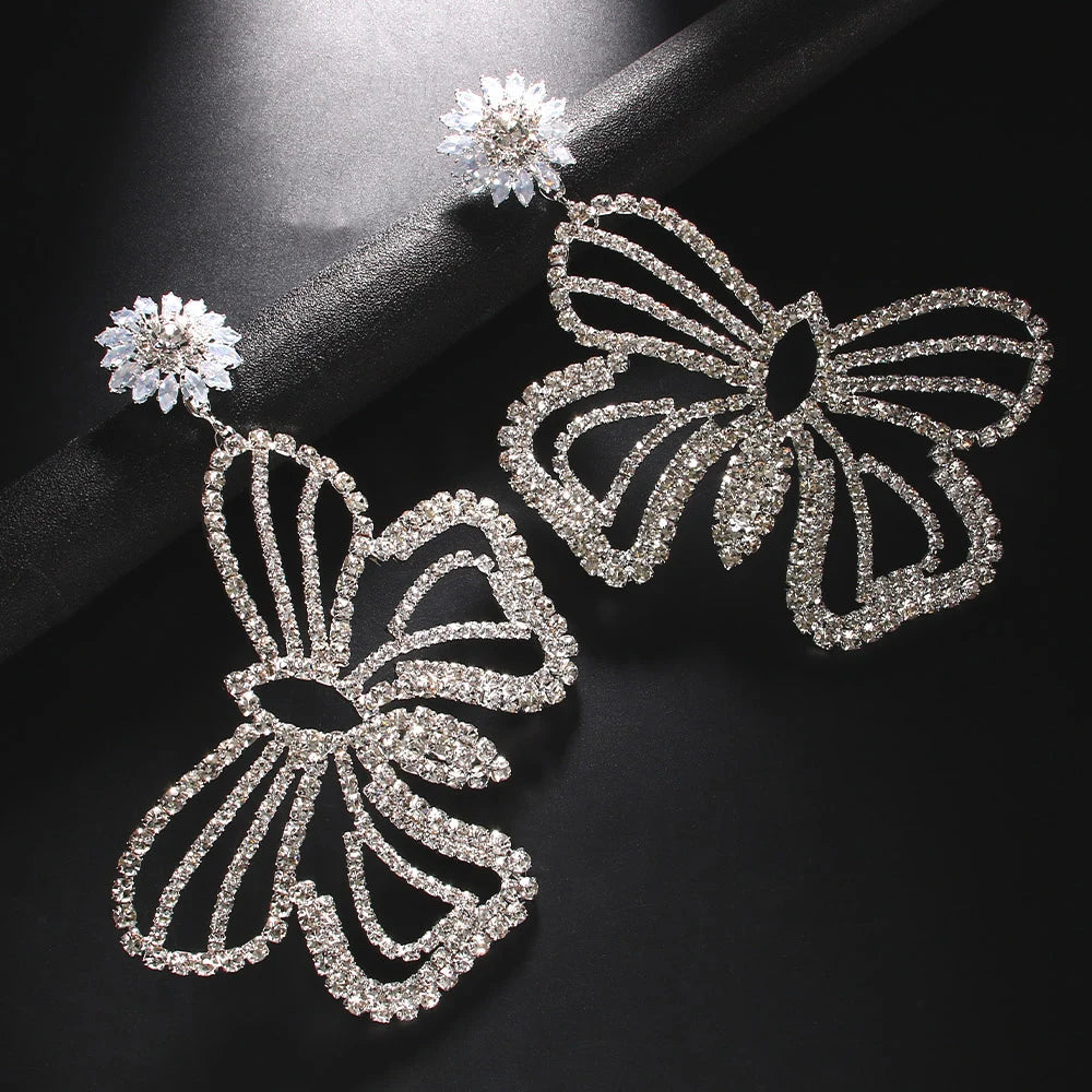 Exaggerate Rhinestone Butterfly Earrings