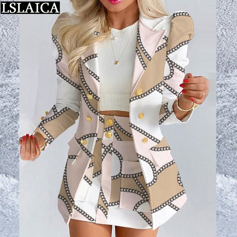 Office Wear 2pc Set  Blazer Top High Waist Mini Skirts